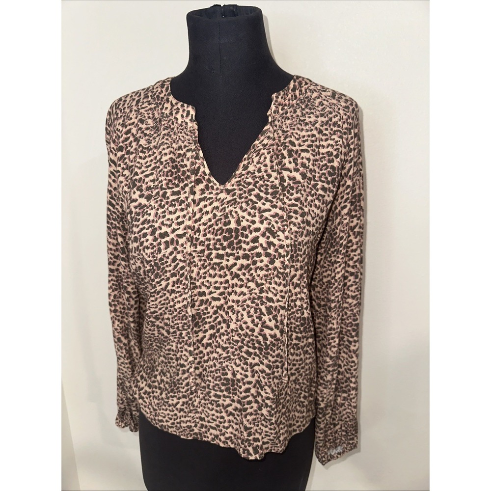 KACHEL X ANTHROPOLOGIE Cheetah Print‎ Mauve Blouse, Size 6 Long Sleeve V- Neck